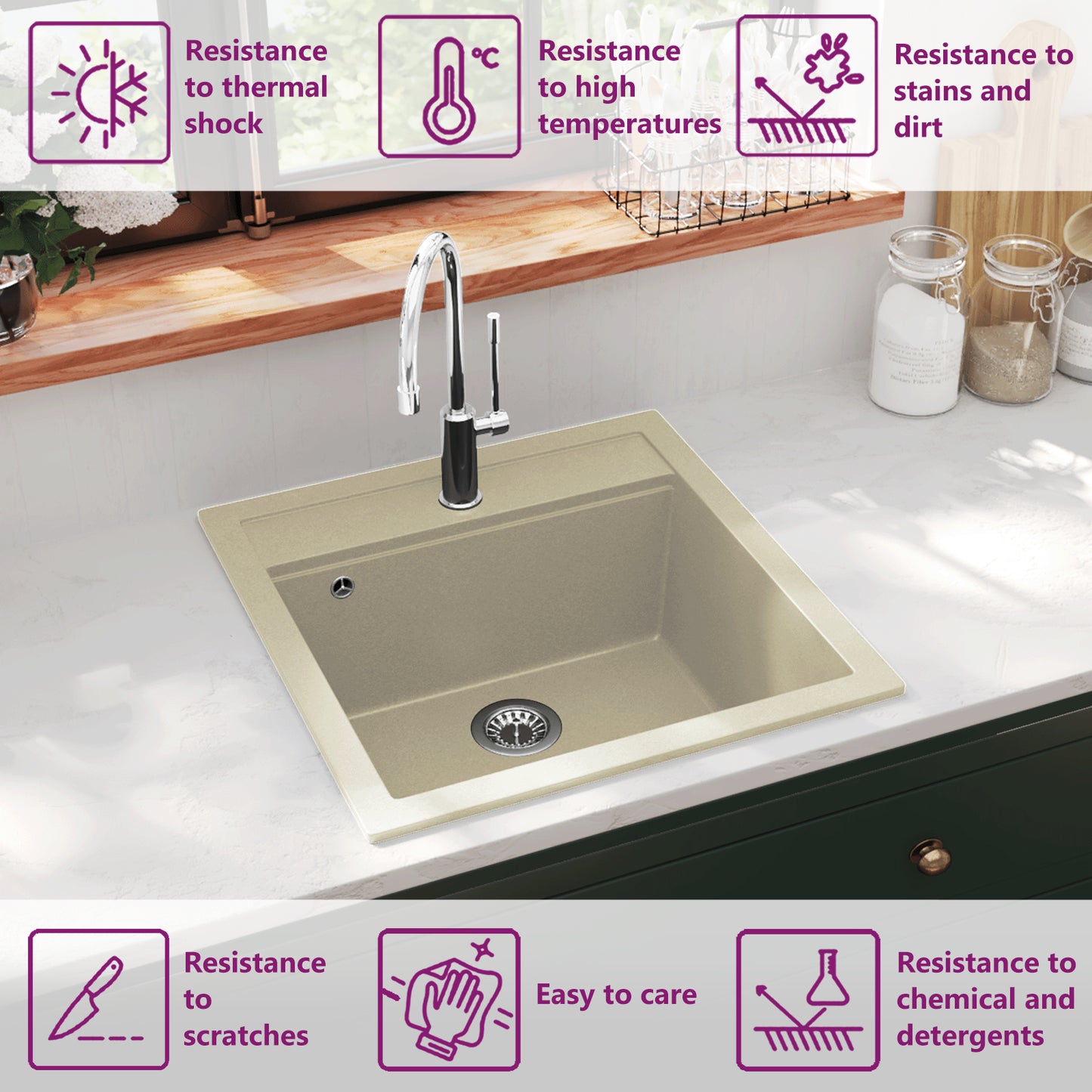 Granite Kitchen Sink Single Basin Beige