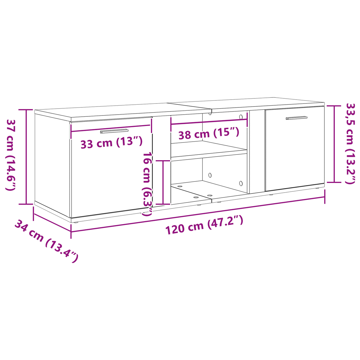 TV Cabinet Black Oak 120x34x37 cm Engineered Wood