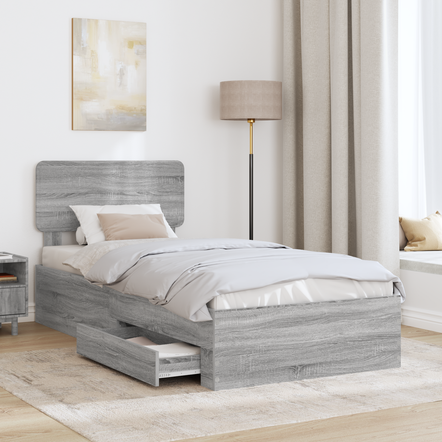 Bed Frame with Drawer Grey Sonoma 90 x 190 cm Engineered Wood