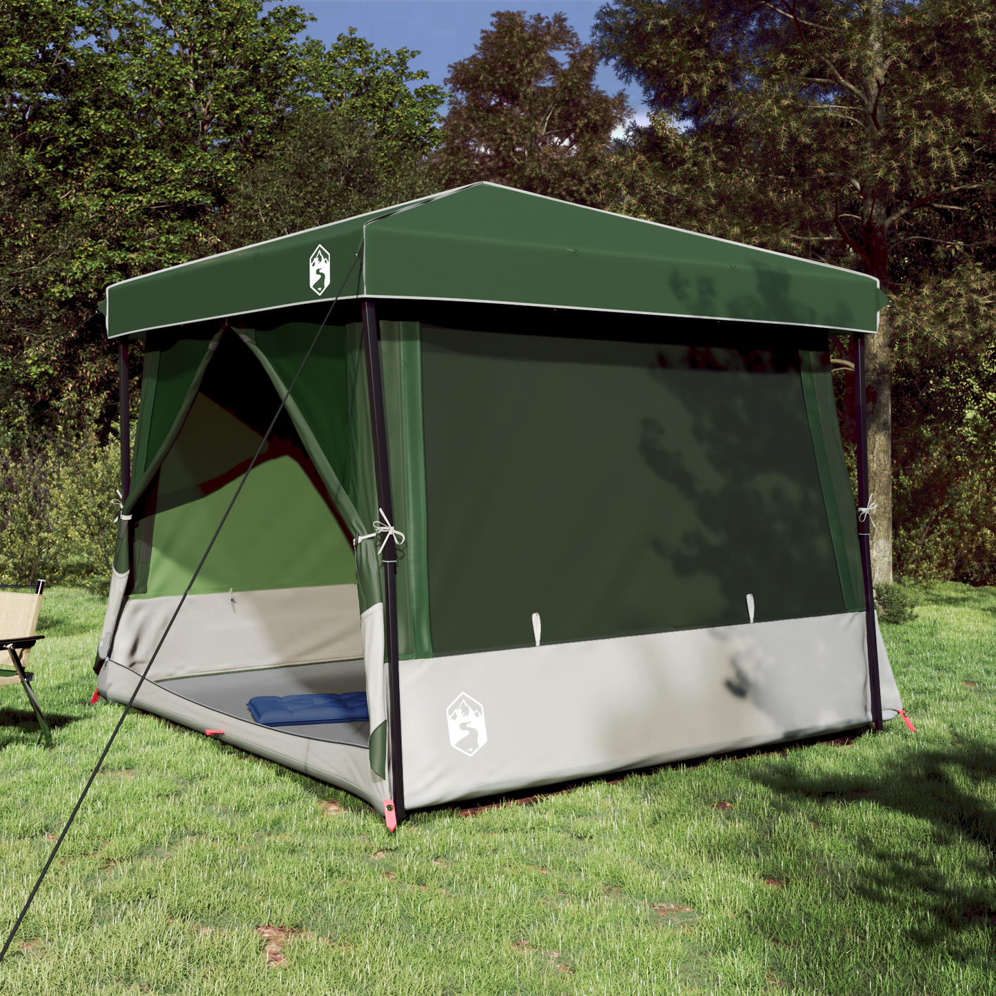 Camping Tent Set Folding 2 pcs Green Taffeta and Fabric