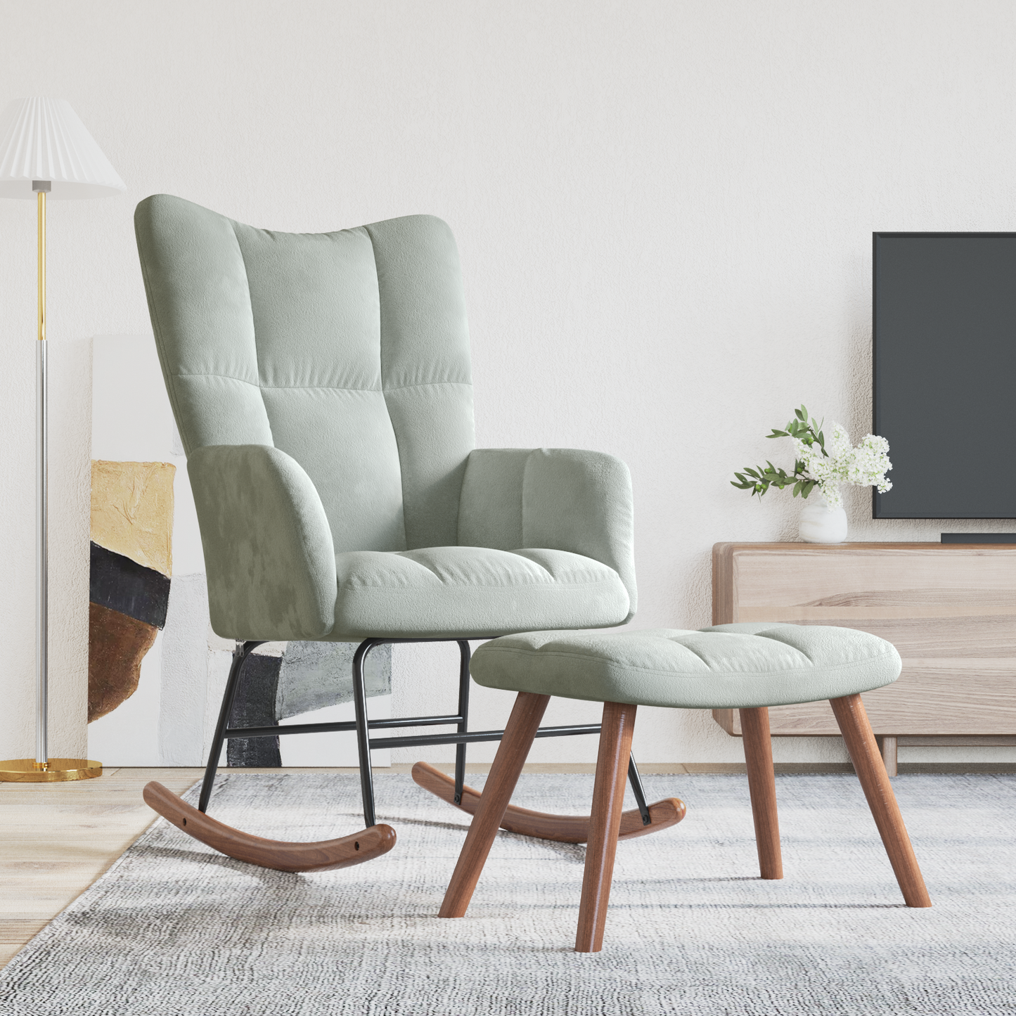 Rocking Chair with Footstool Light Grey 78 x 61 x 98 cm Velvet