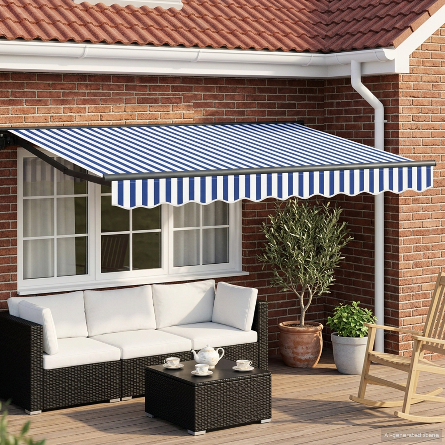 Manual Retractable Awning Blue and White 3.5 x 2 m
