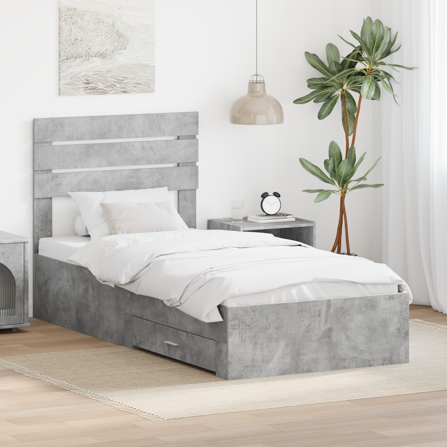 Bed Frame Concrete Grey and Silver 70 x 190 cm Engineered Wood