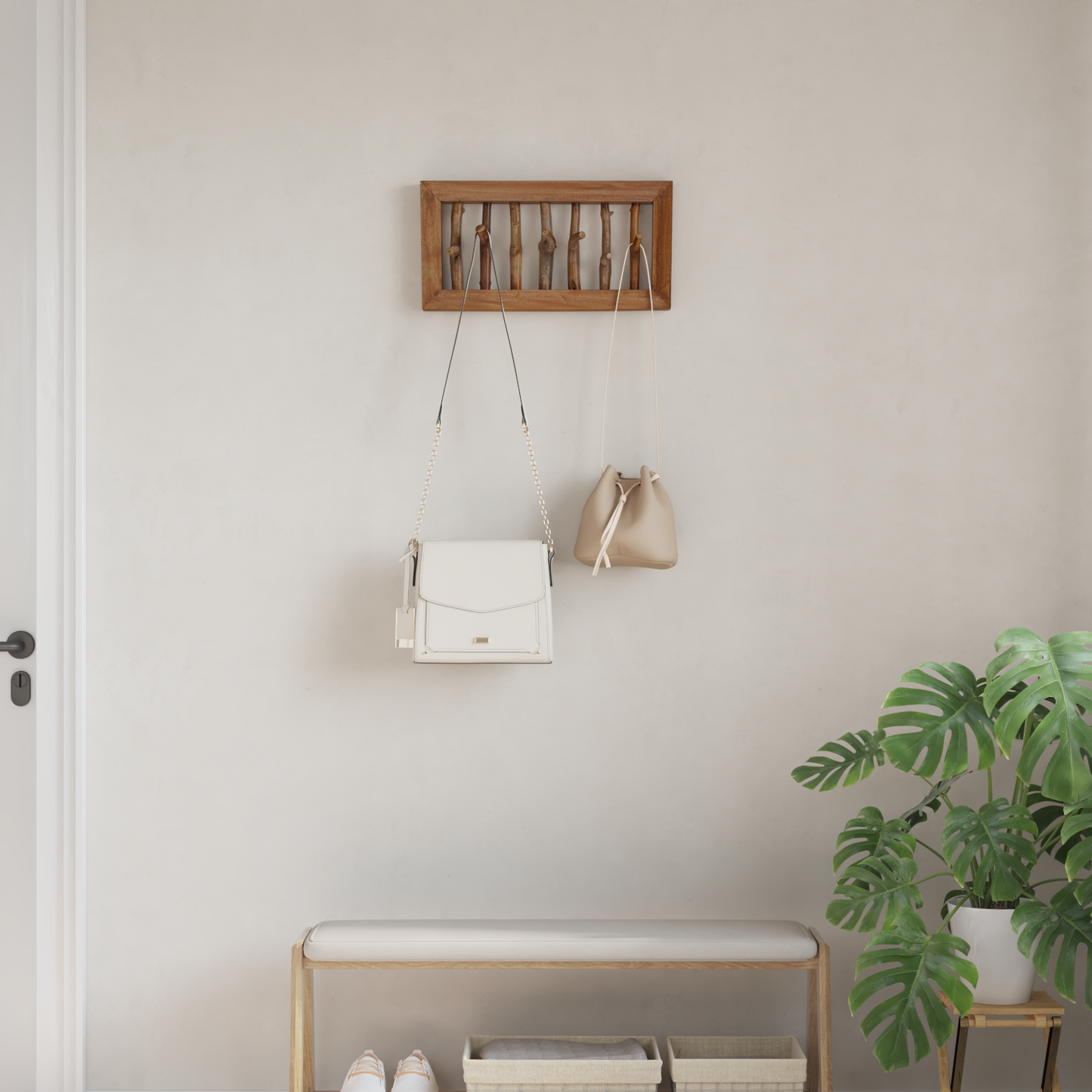 Coat Hook Natural 50 x 10 x 25 cm Solid Mahogany Wood