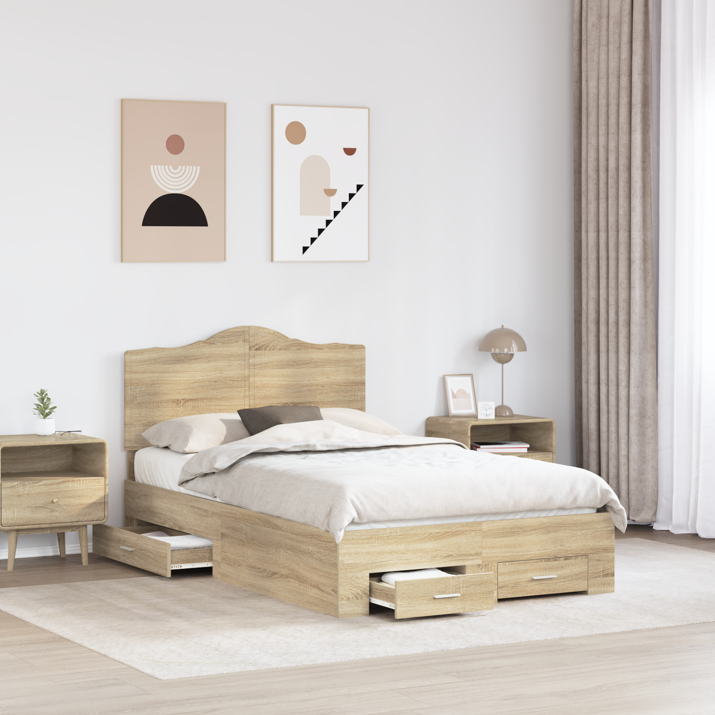 Bed Frame with Drawer Sonoma Oak 135 x 190 cm Engineered Wood