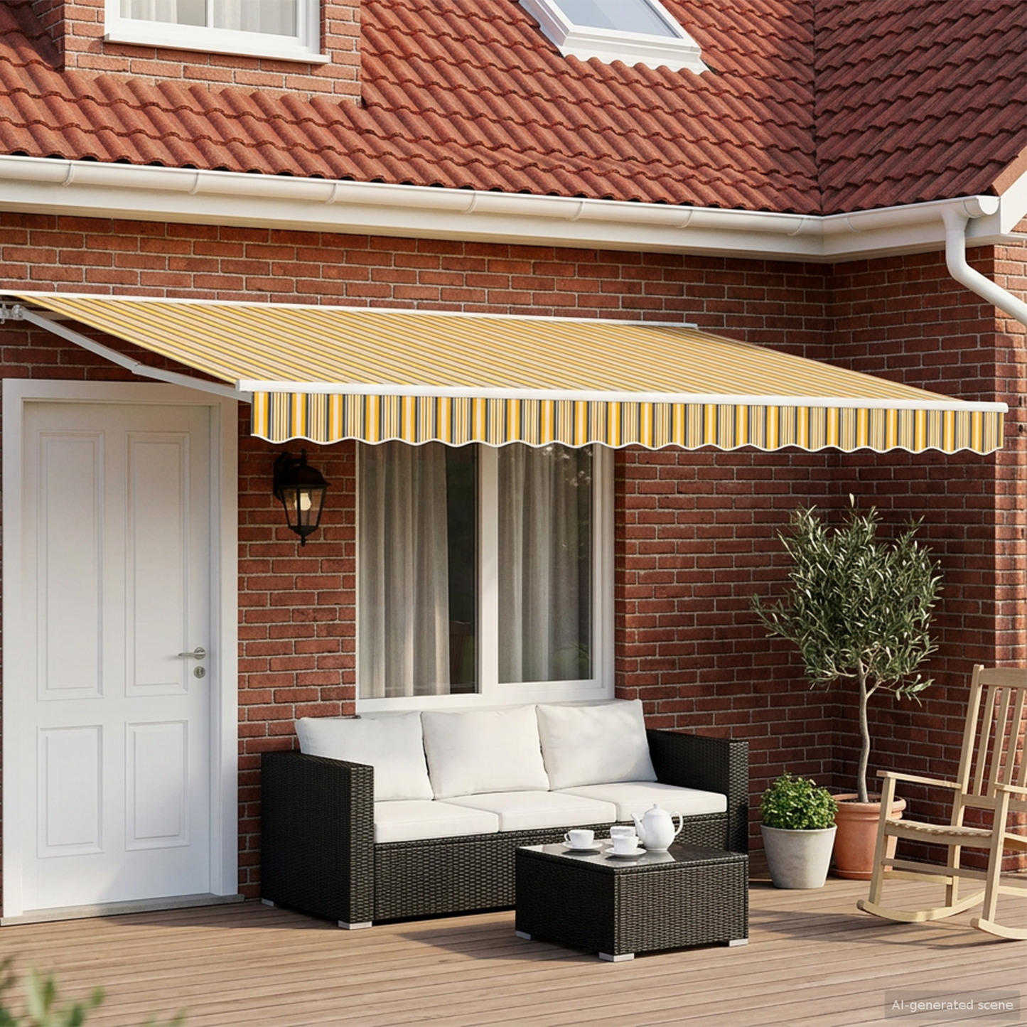 Manual Awning Frame with LEDs Yellow, Grey and White 4.5 x 3 m