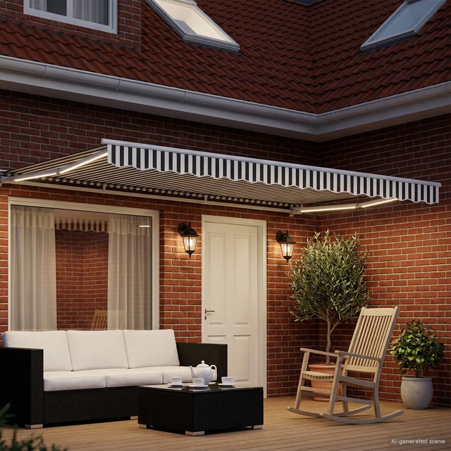 Manual Awning Frame with LEDs Anthracite and White 4.5 x 3.5 m