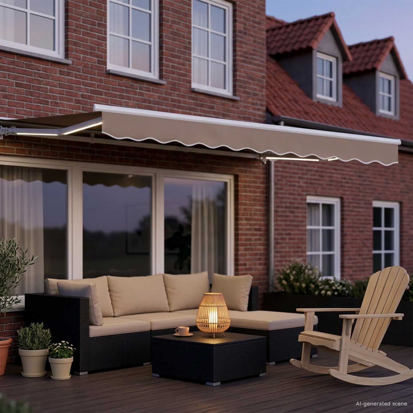 Manual Awning Frame with LEDs Beige and White 3.5 x 2.5 m