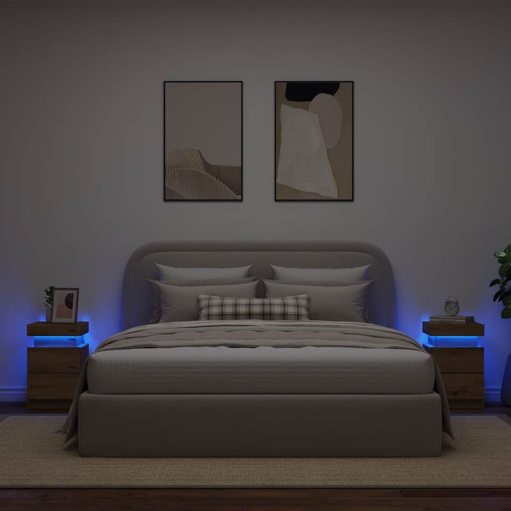 Bedside Cabinets with LED 2 pcs Artisian Oak 35x39x55 cm Engineered Wood