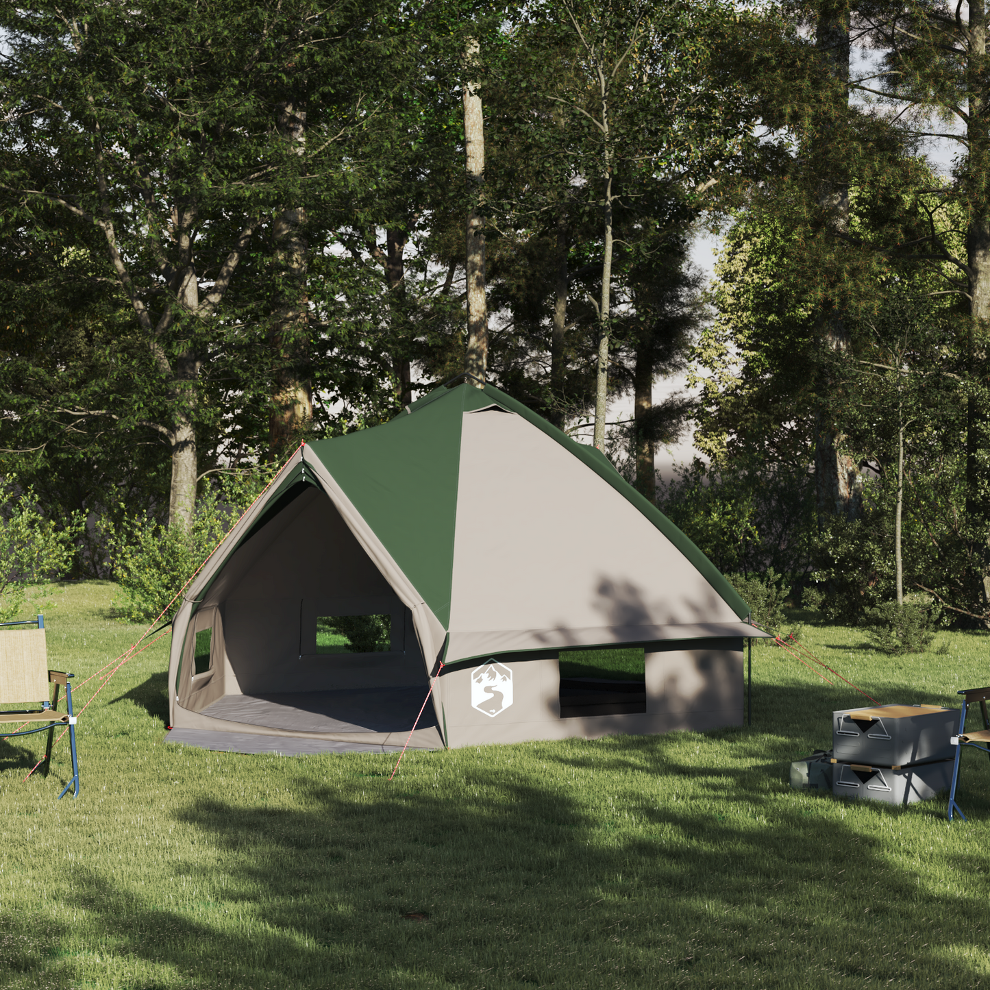 Teepee Tent 6-Person Green and White 431 x 366 x 185 cm