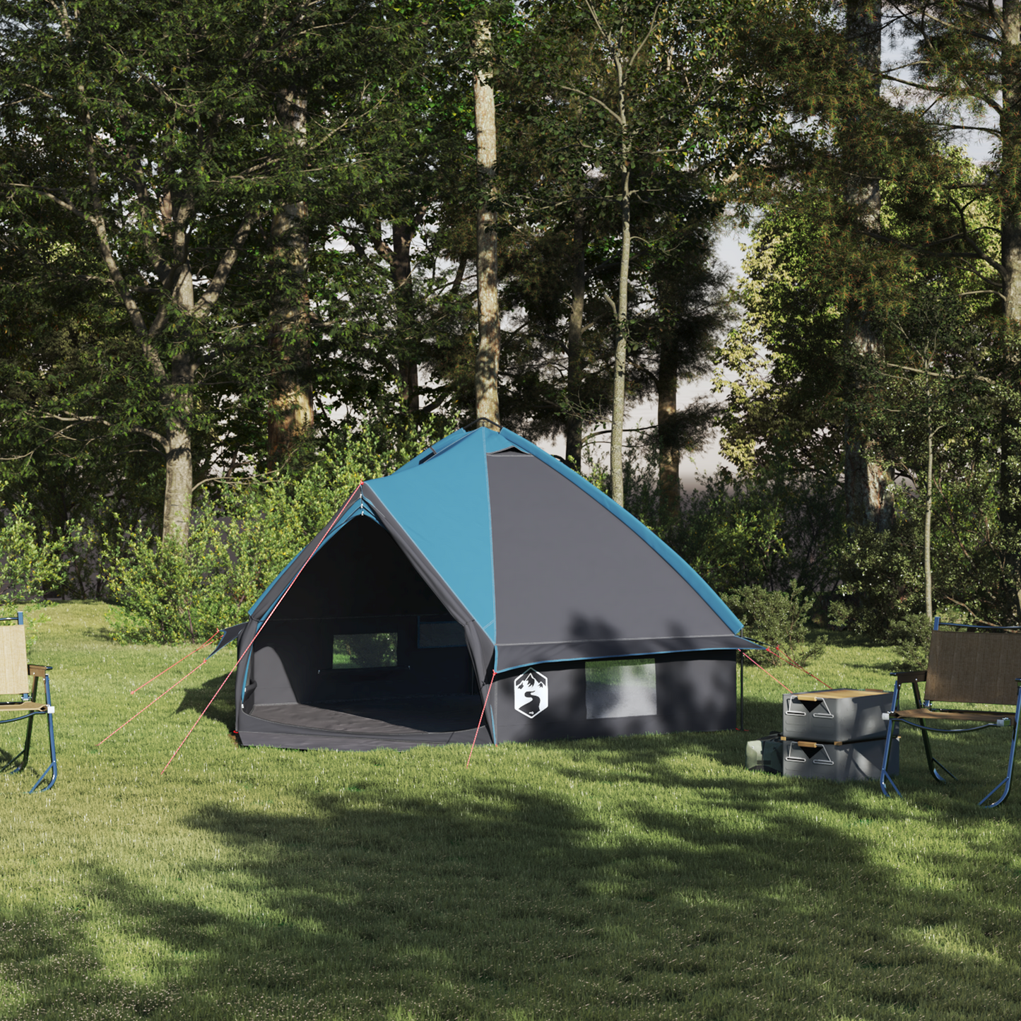 Teepee Tent 4-Person with Roof Blue and Grey 388 x 320 x 169 cm