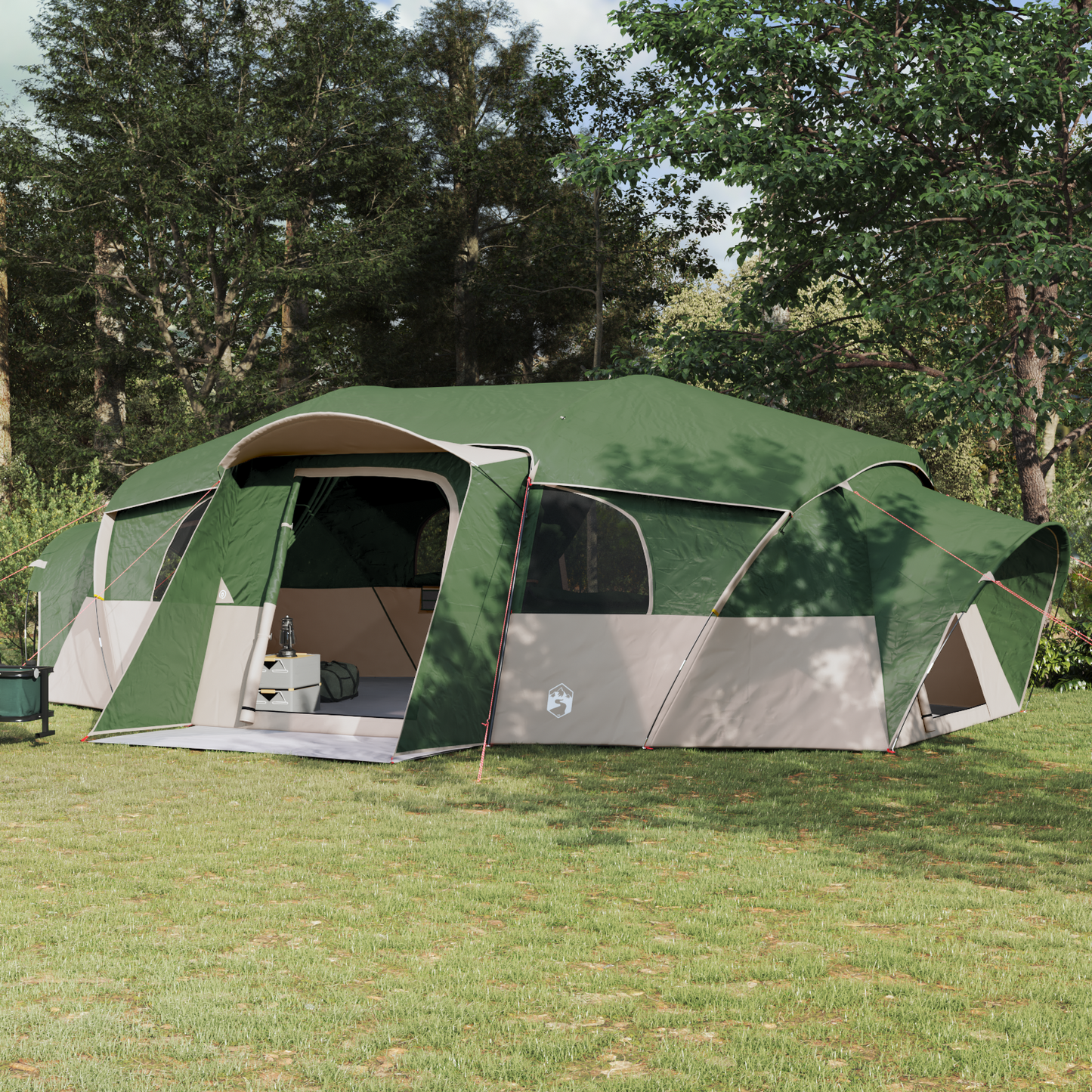 Family Tent with Rainfly Water-resistant tunnel Green 18-Person
