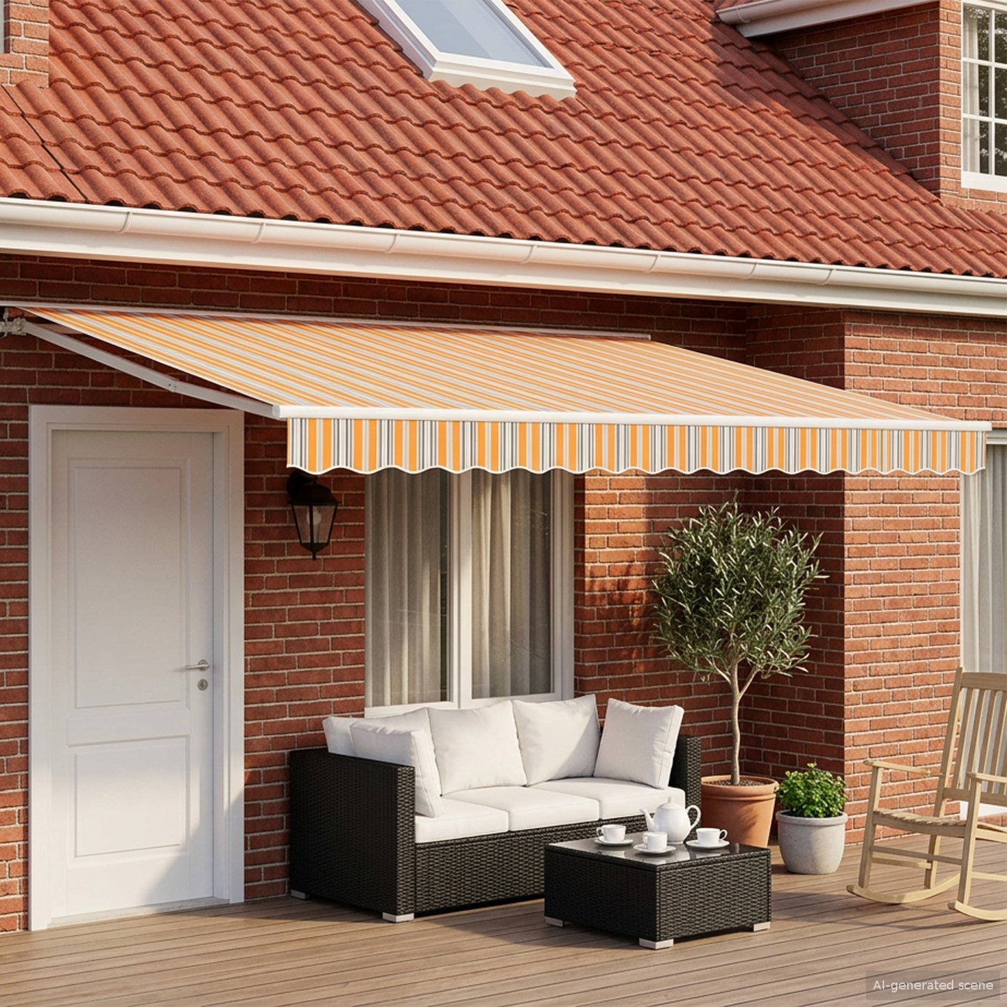 Manual Retractable Awning Orange, Grey, Blue and White 4 x 3 m