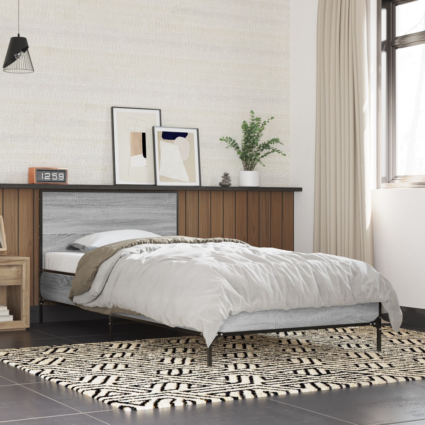 Bed Frame with Headboard Grey Sonoma 80 x 200 cm