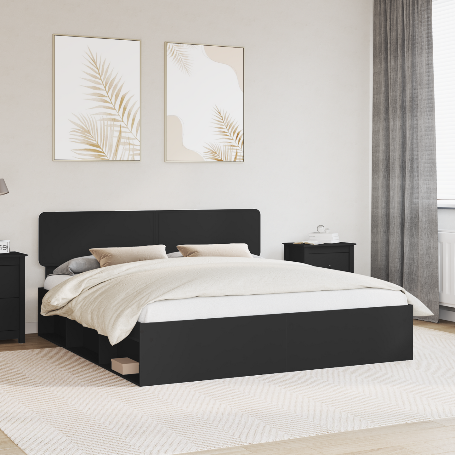 Bed Frame with Headboard Black 200 x 200 cm Solid Pine Wood