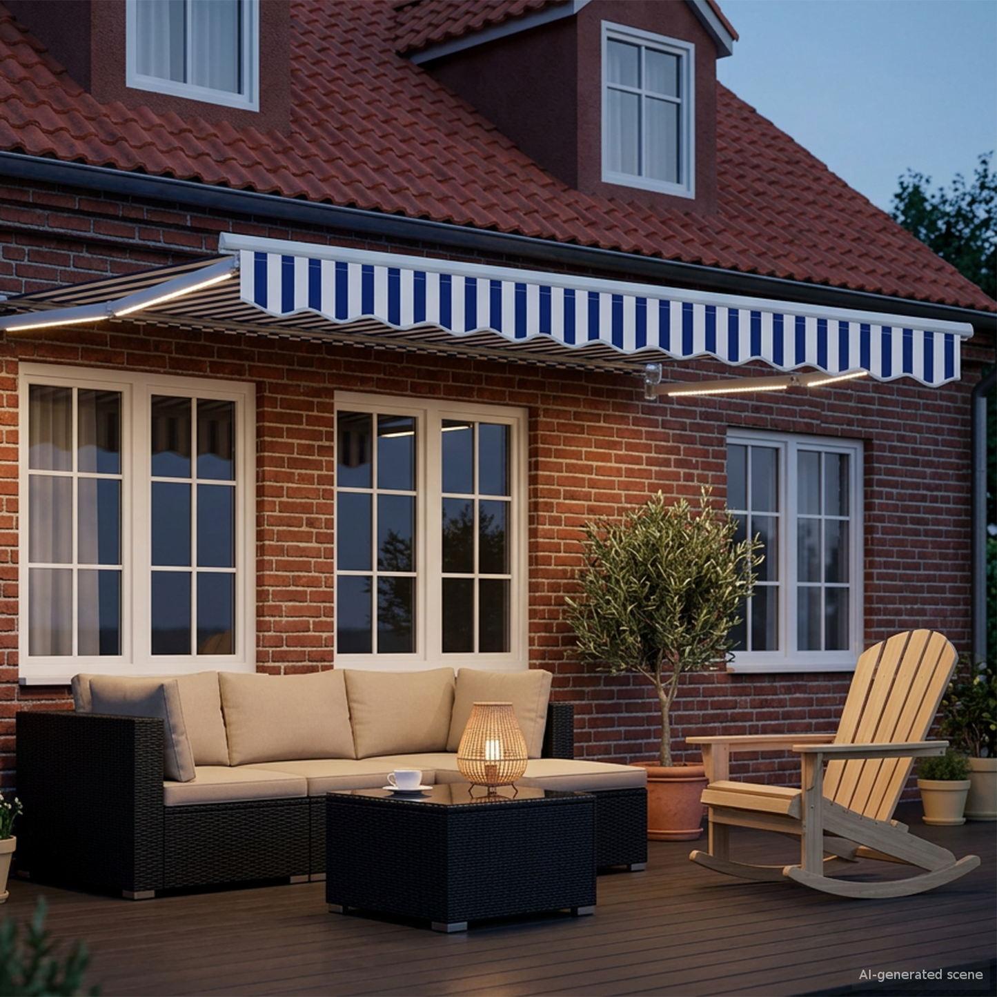Manual Retractable Awning with LEDs Blue and White 3.5 x 2 m