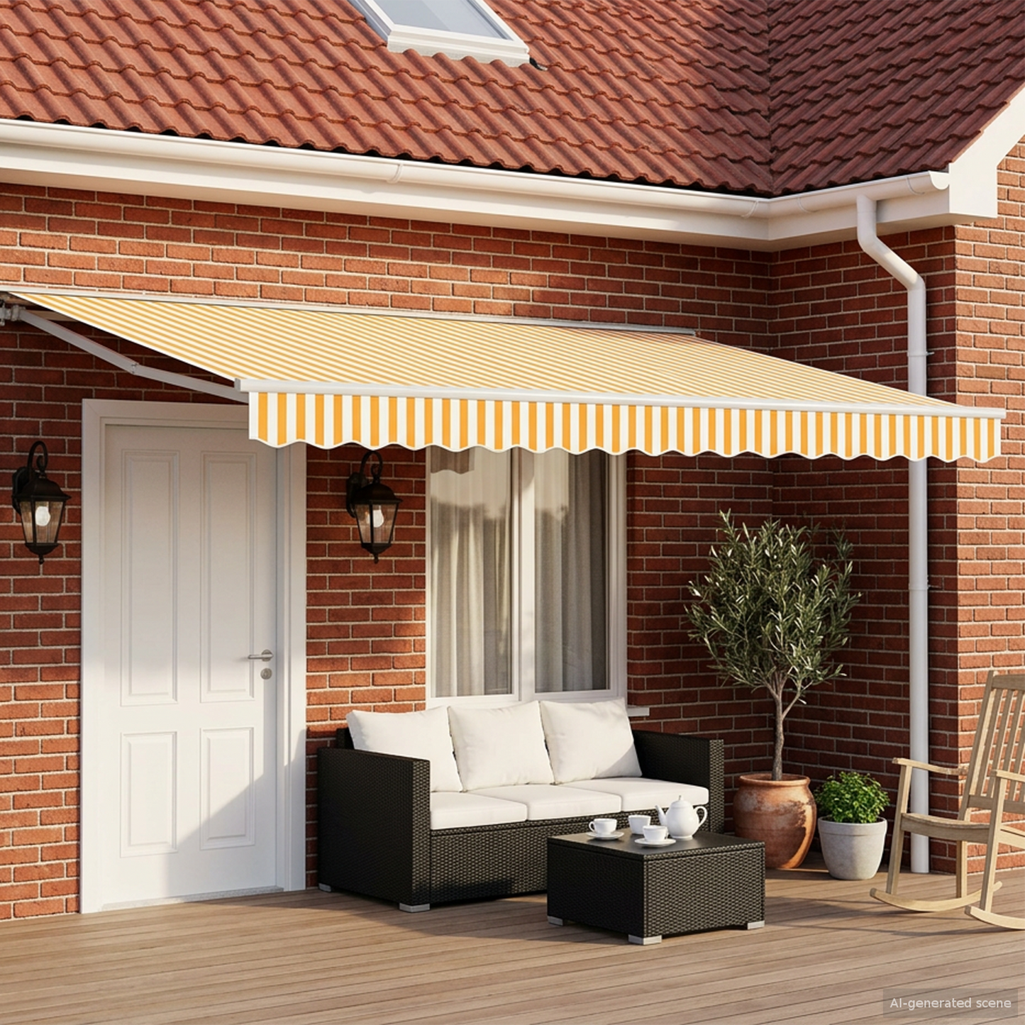 Manual Retractable Awning Yellow and White 4.5 x 3.5 m