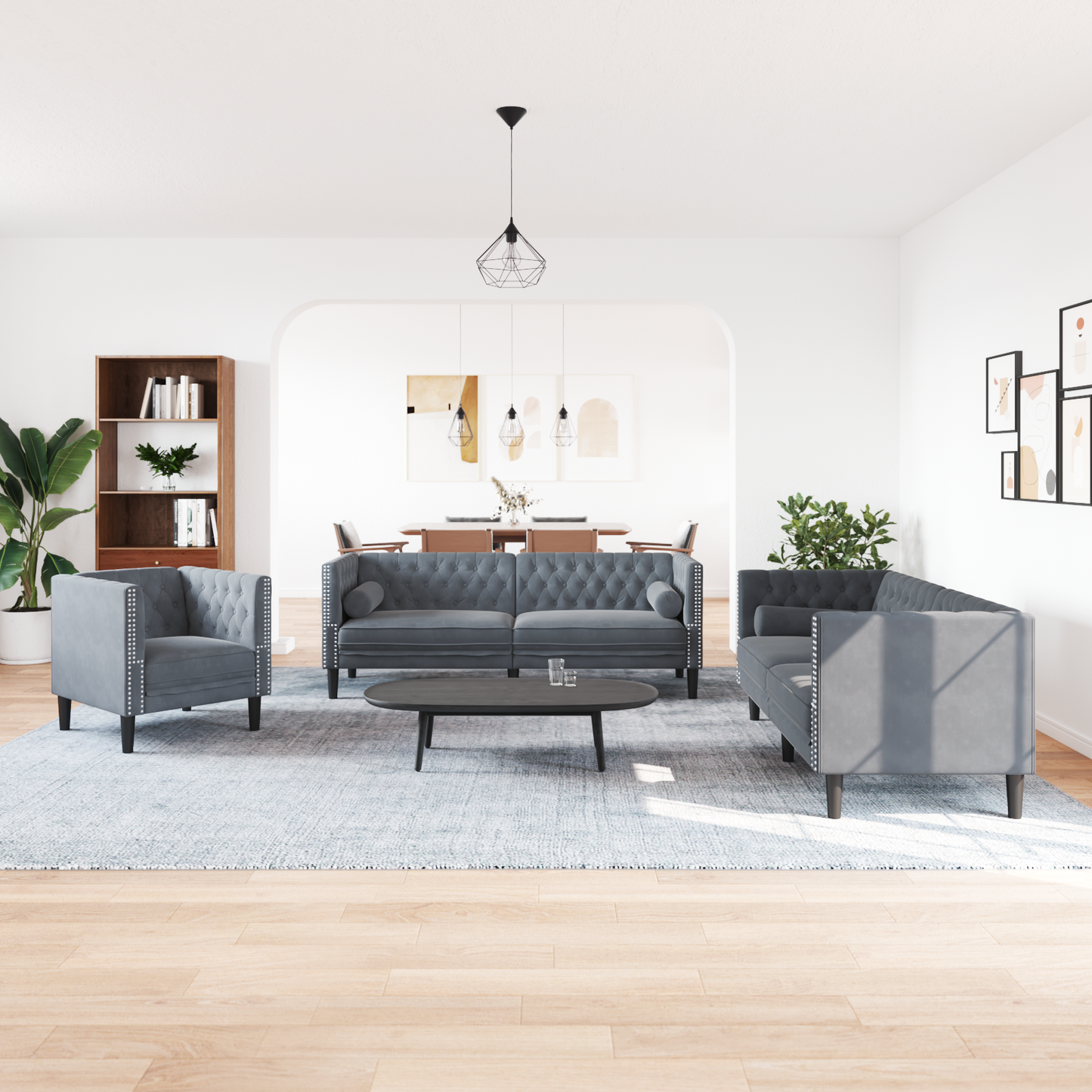 Living Room Couch 3 pcs Dark Grey 194 x 74.5 x 70.5 cm Velvet