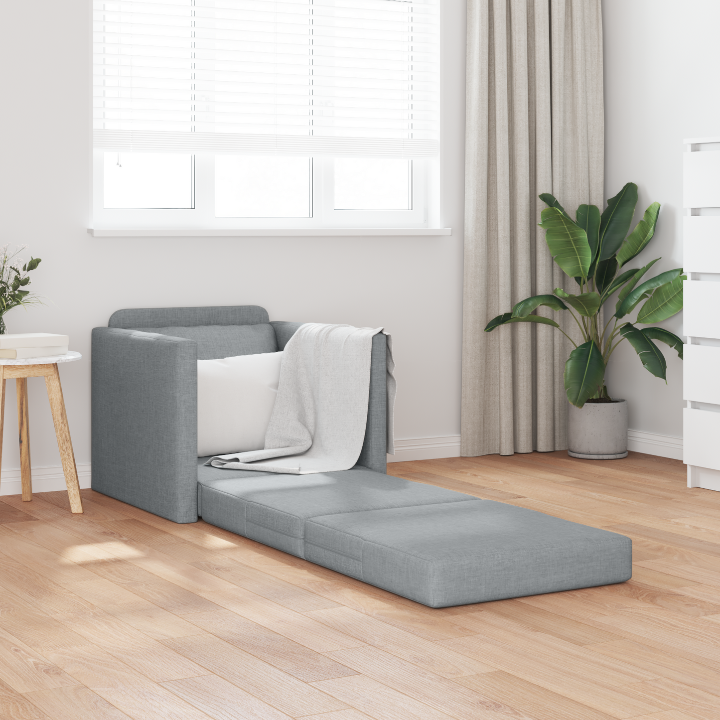 Folding Sofa Bed Light Grey 74 x 77 x 81 cm Fabric