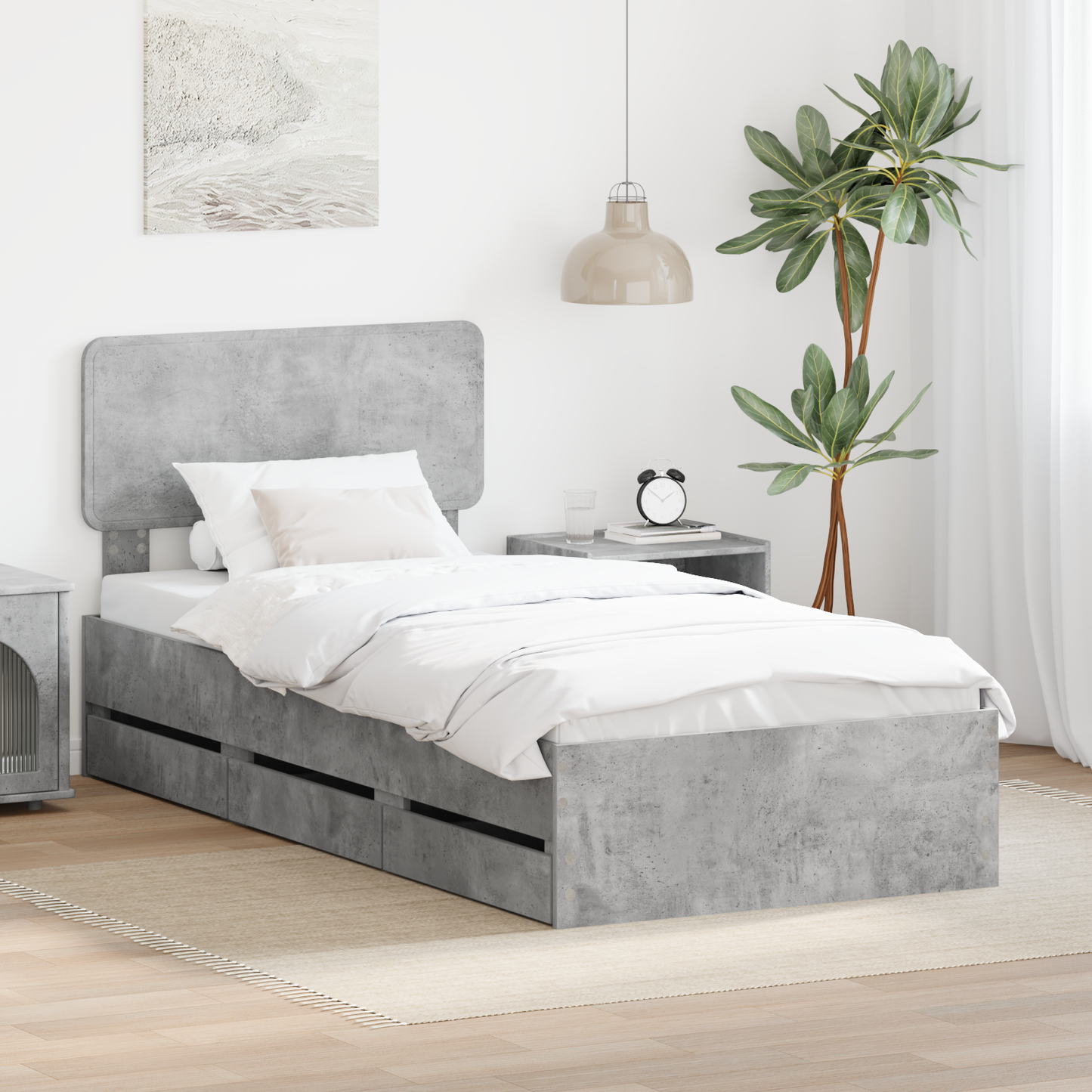 Bed Frame with Drawer Concrete Grey 90 x 190 cm Engineered Wood