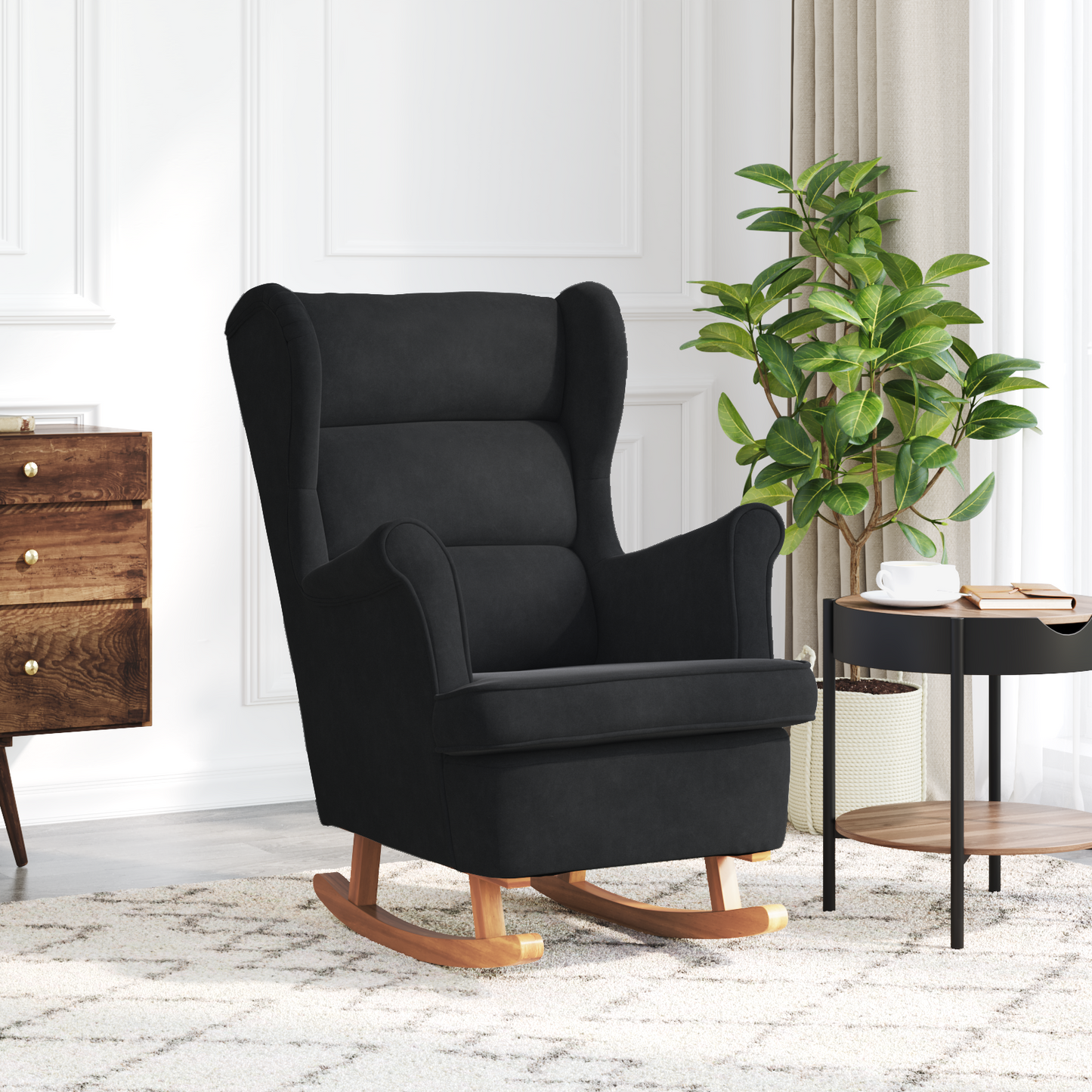Rocking Chair with Cushion Black 92 x 71 x 100 cm Plywood