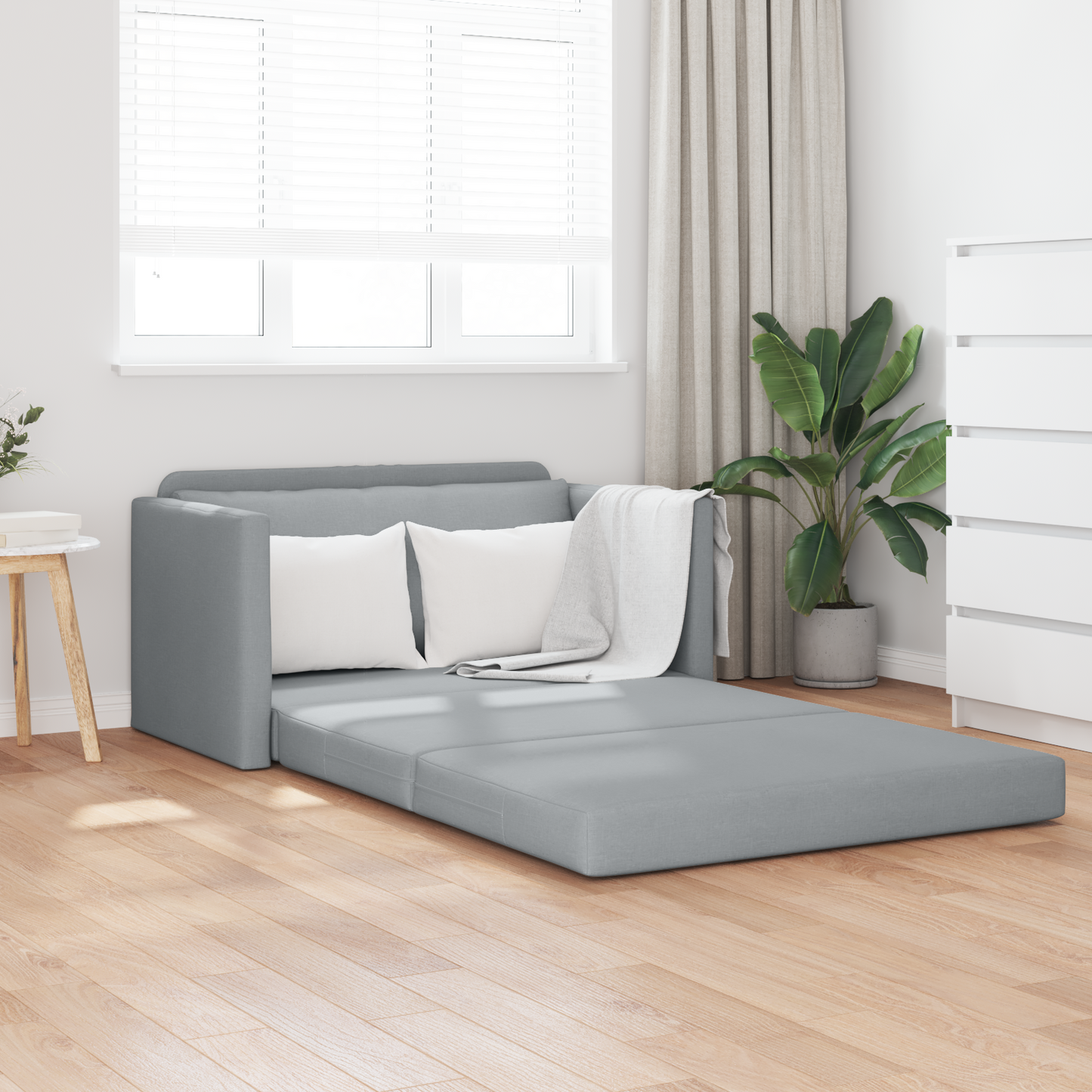 2-Seater Folding Sofa Bed Light Grey 124 x 71 x 78 cm Fabric