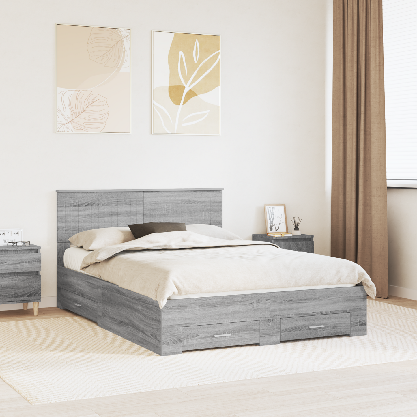 Bed Frame with Drawer Grey Sonoma 140 x 190 cm Engineered Wood
