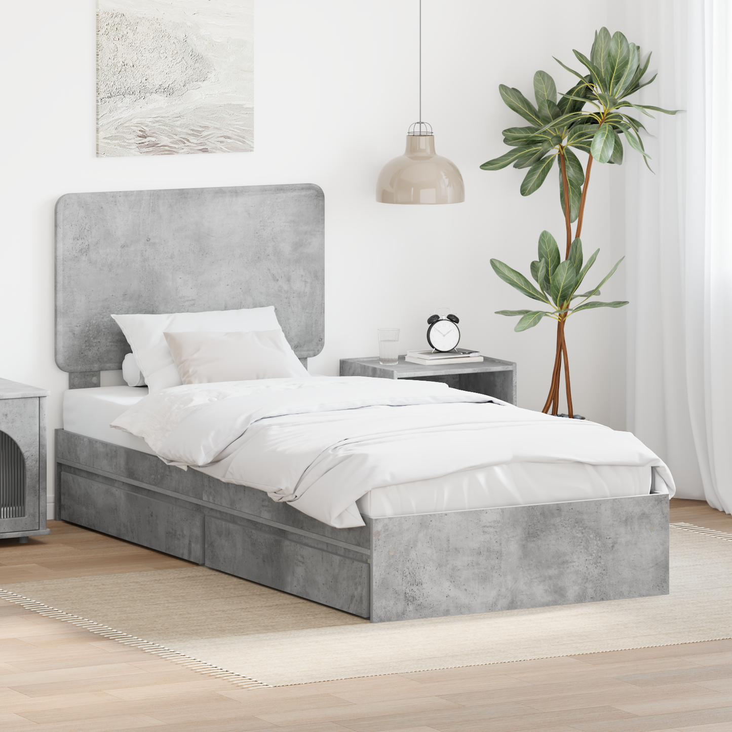 Storage Bed Concrete Grey 90 x 190 cm Engineered Wood