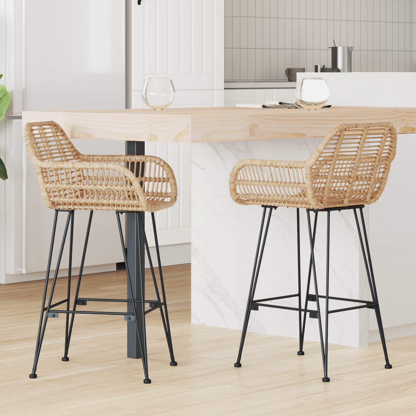 Bar Chair 2 pcs 55 x 52 x 92 cm Rattan and Iron