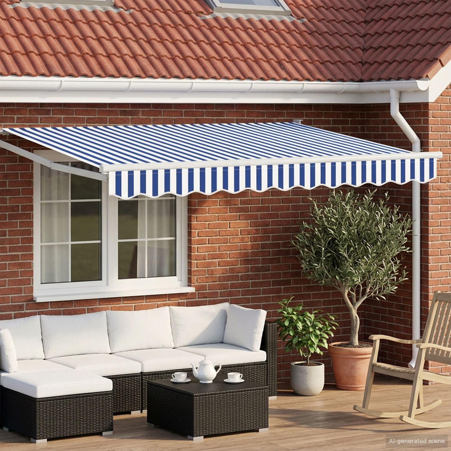 Electric Retractable Awning Blue and White 2.5 x 2 m