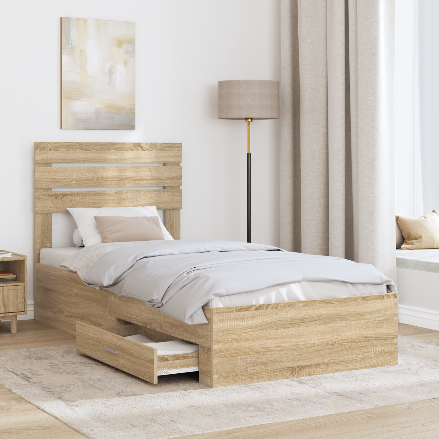 Bed Frame Sonoma Oak and Silver 75 x 190 cm Engineered Wood