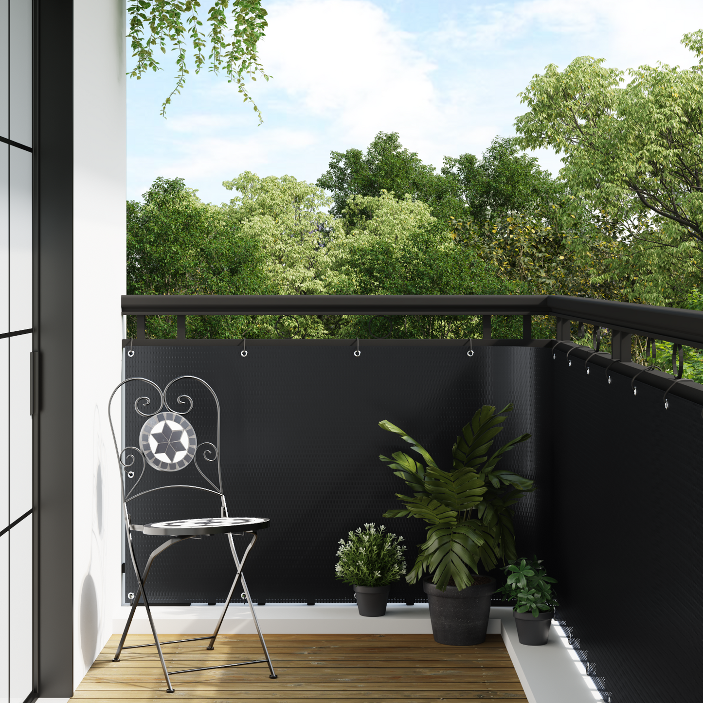 Balcony Screen with Eyelets Black