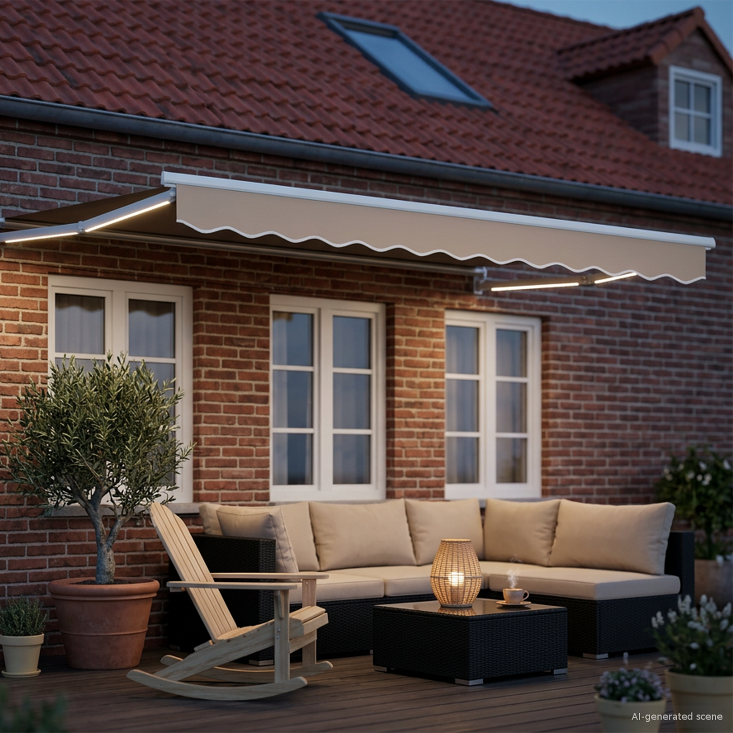 Manual Retractable Awning with LEDs Beige and White 3.5 x 2.5 m