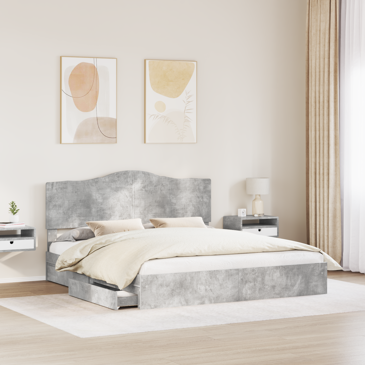 Storage Bed Concrete Grey 200 x 200 cm Engineered Wood
