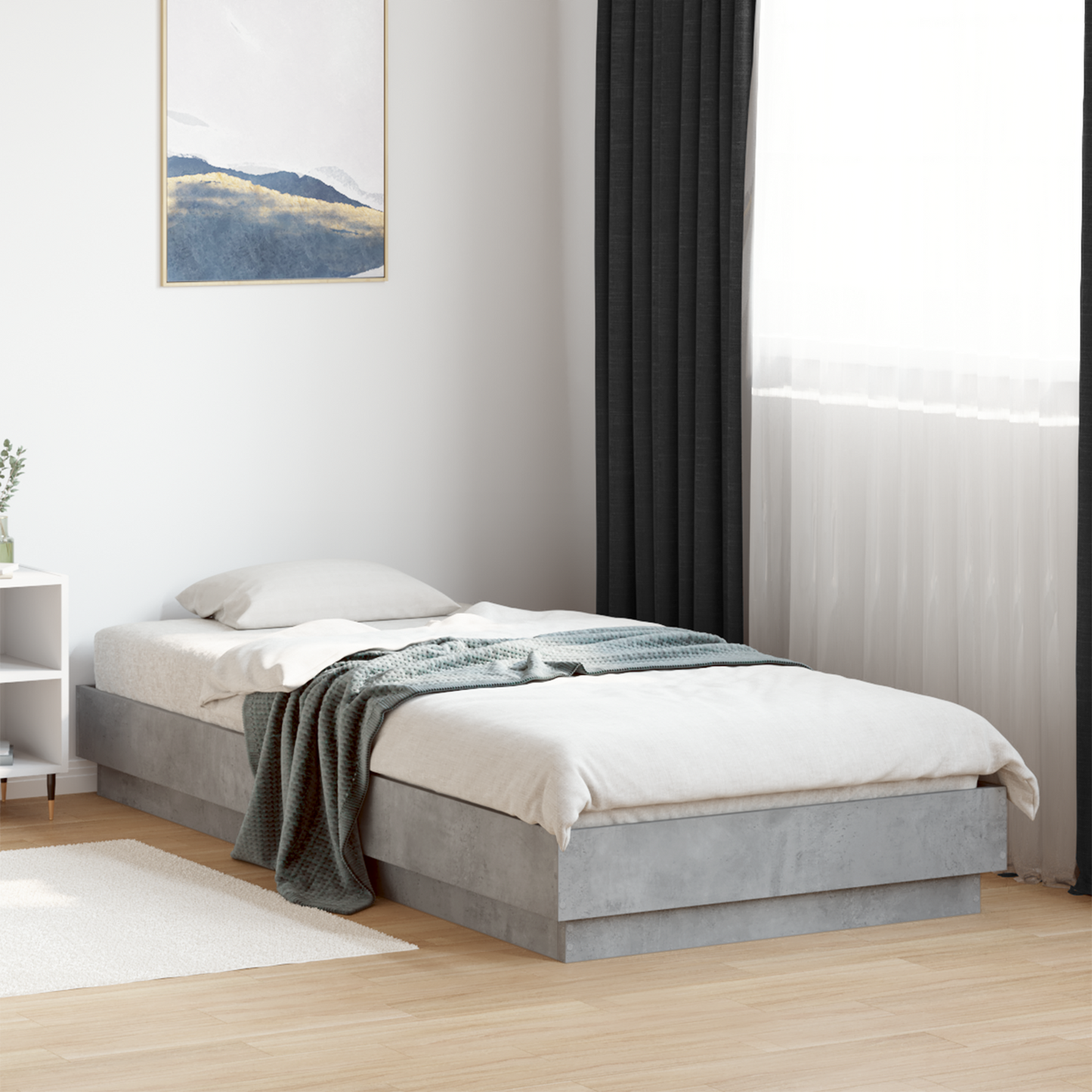 Floor Bed Frame Concrete Grey 80 x 200 cm Engineered Wood