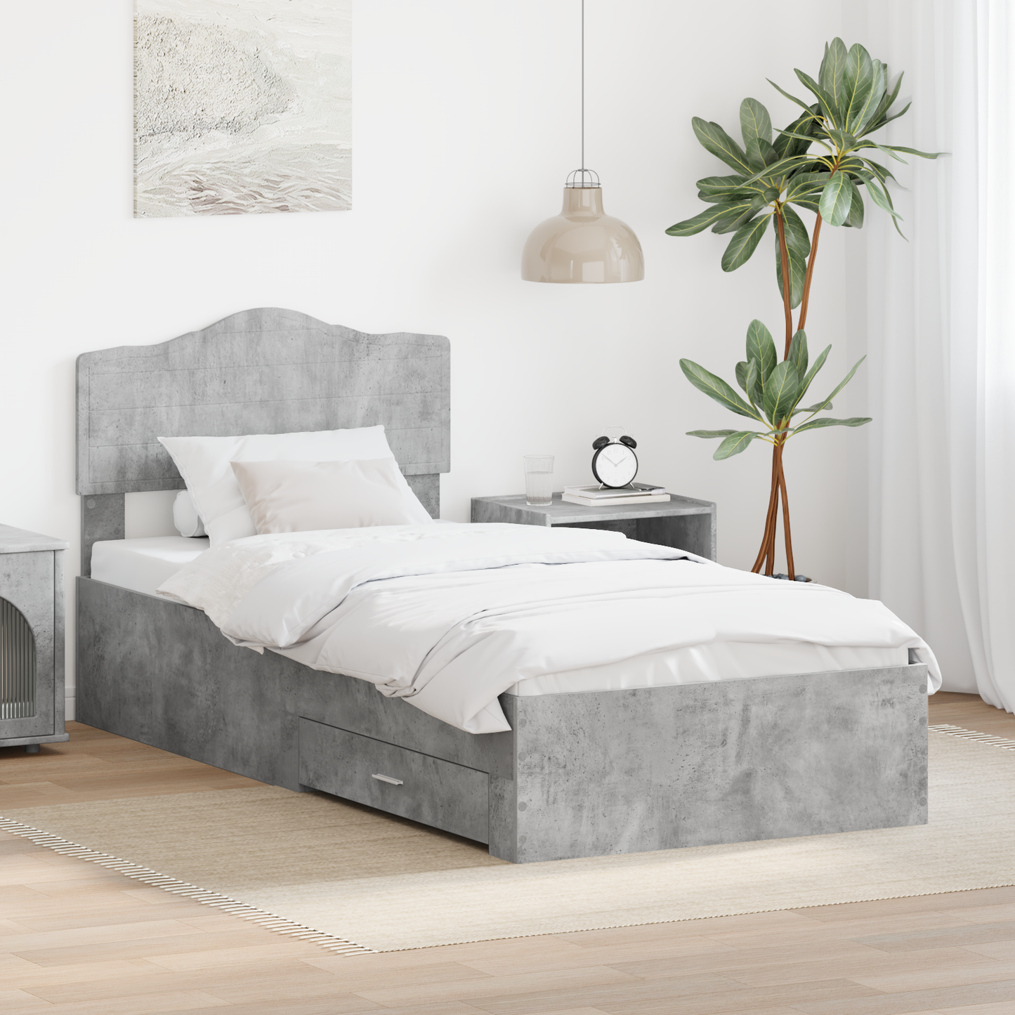 Bed Frame with Drawer Concrete Grey 70 x 190 cm Engineered Wood
