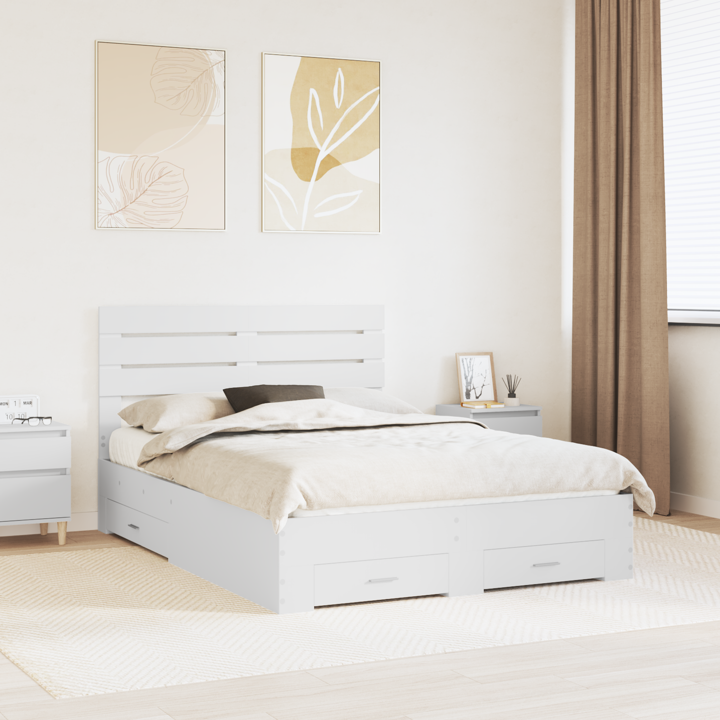 Bed Frame with Drawer with Headboard Manual Engineered Wood