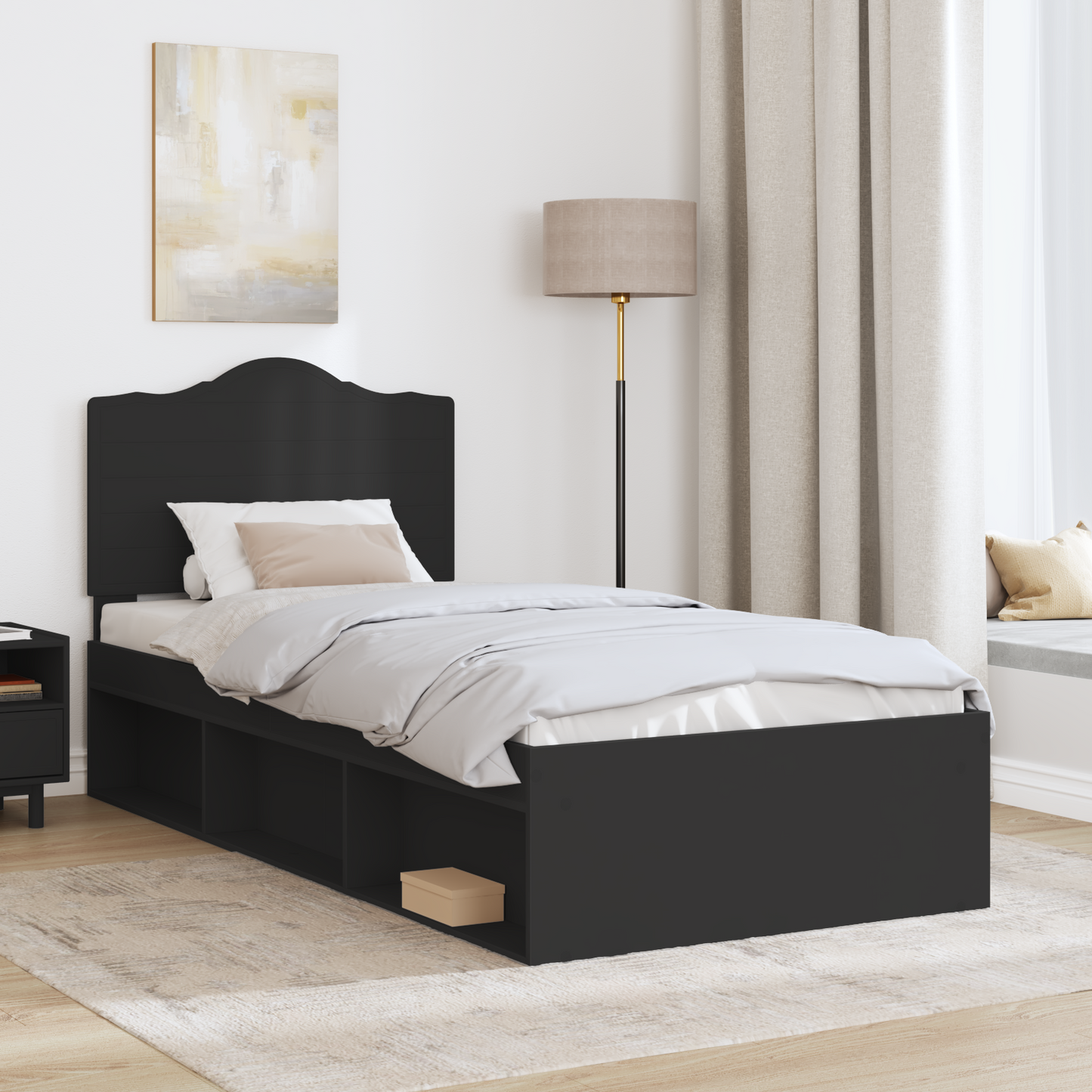 Bed Frame with Headboard Black 90 x 190 cm Solid Pine Wood