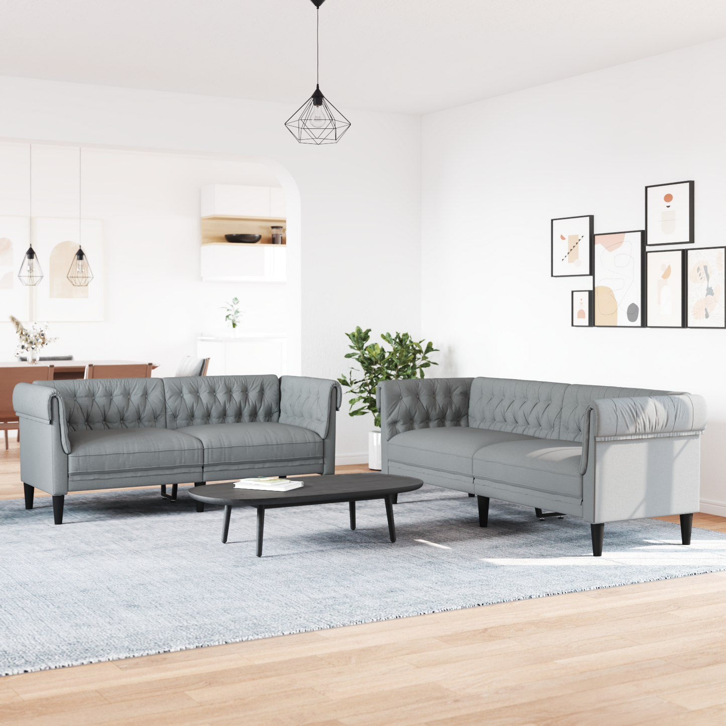 Living Room Couch 2 pcs Light Grey 201.5 x 74.5 x 74.5 cm