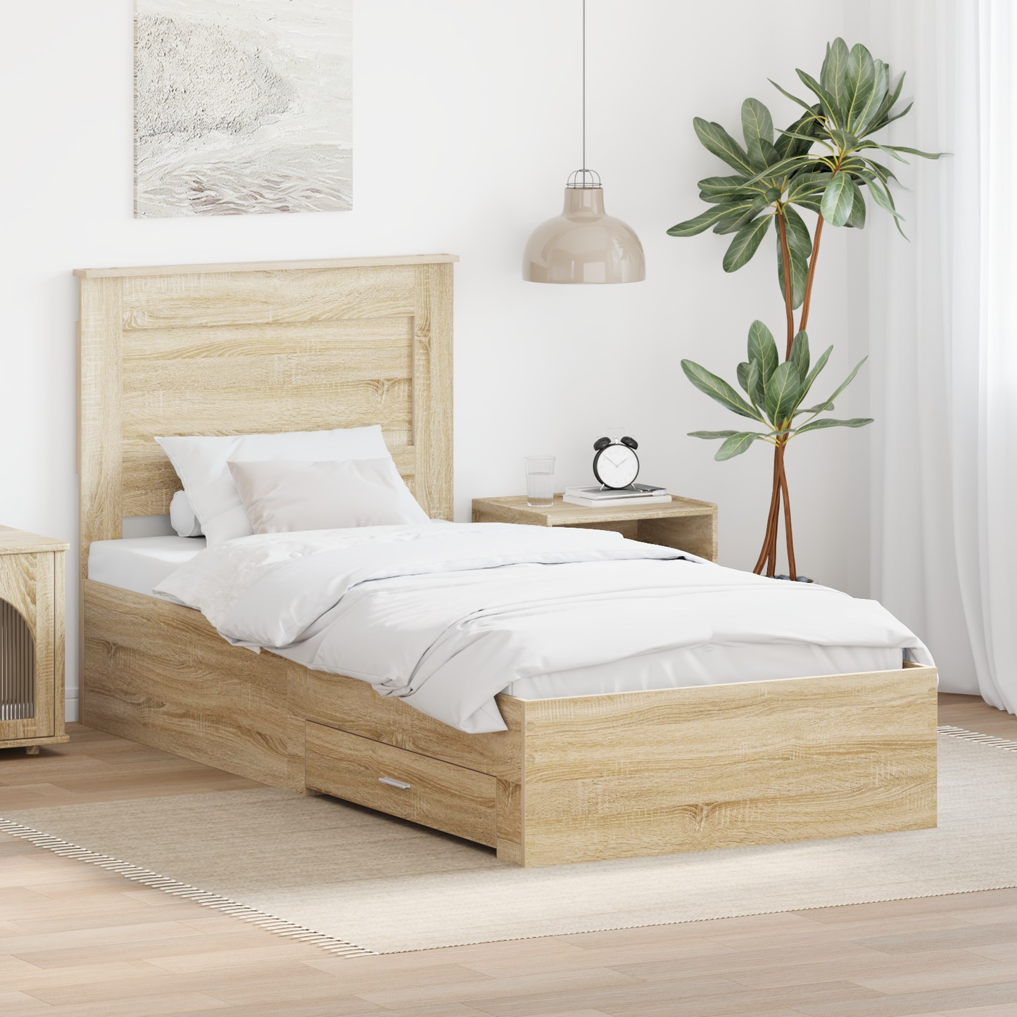 Bed Frame with Drawer Sonoma Oak 100 x 200 cm Engineered Wood