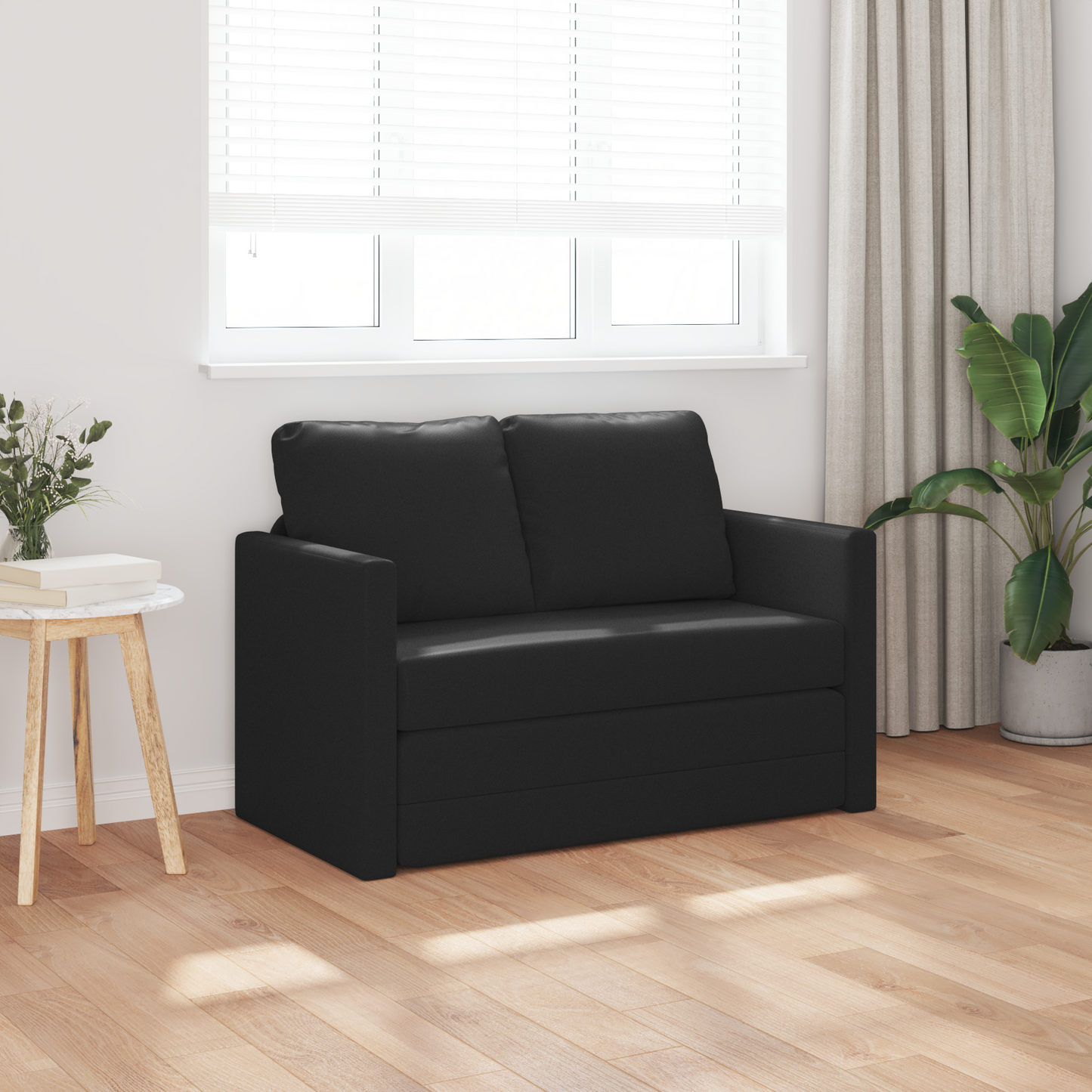 Folding Sofa Bed Black 112 x 60 x 55 cm Faux Leather