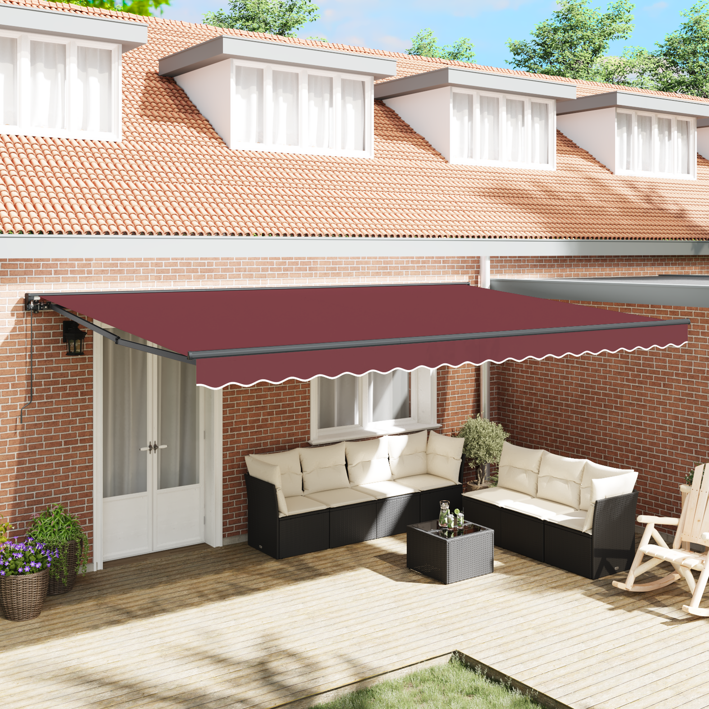 Awning Frame Burgundy 500 x 300 cm Polyester with PU coating
