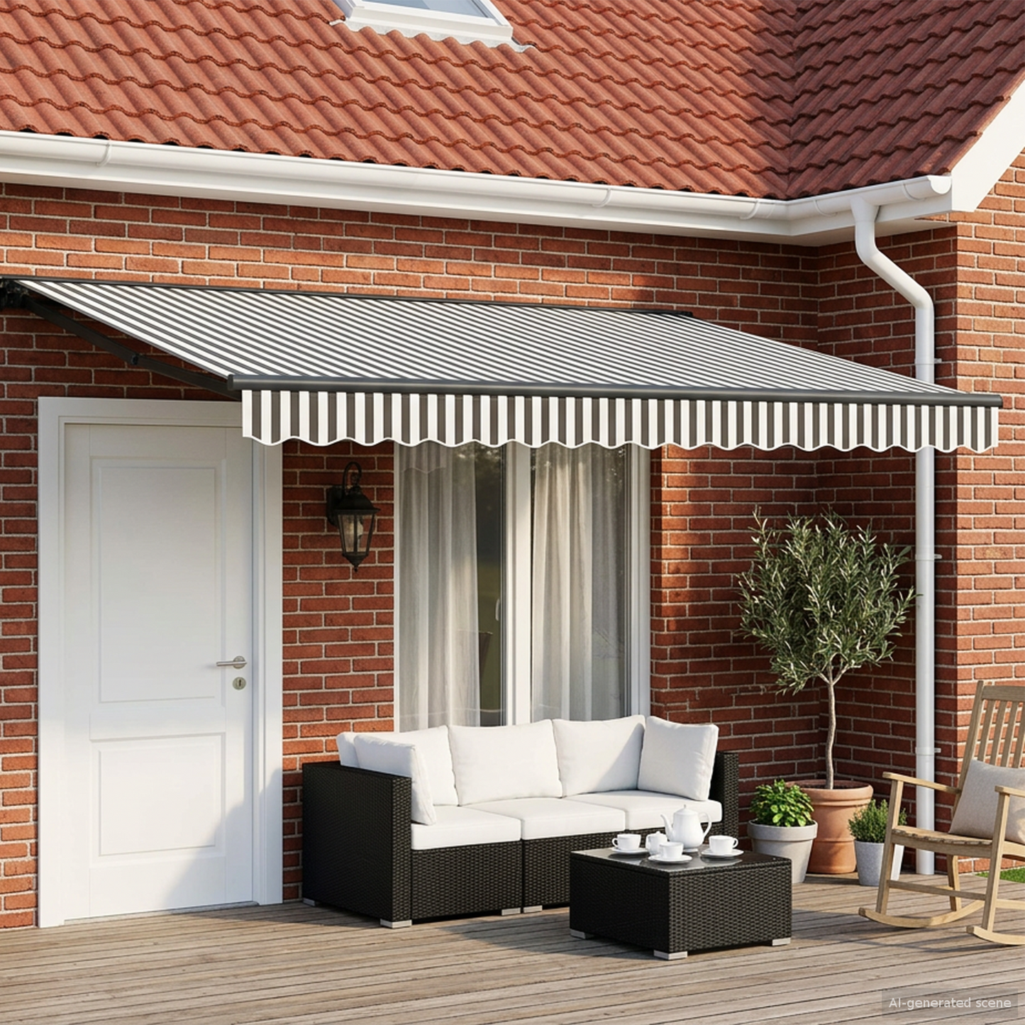 Manual Awning Frame with LEDs Anthracite and White 5 x 3.5 m