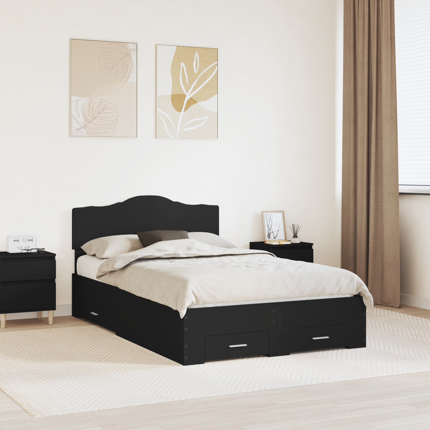 Bed Frame with Headboard Black 135 x 190 cm Engineered Wood