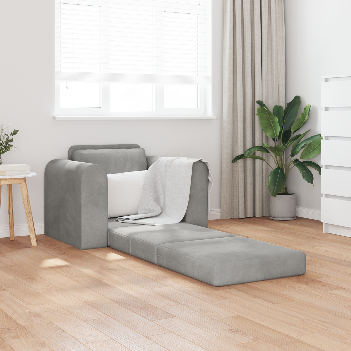 Folding Sofa Bed Light Grey 98 x 71 x 83 cm Velvet