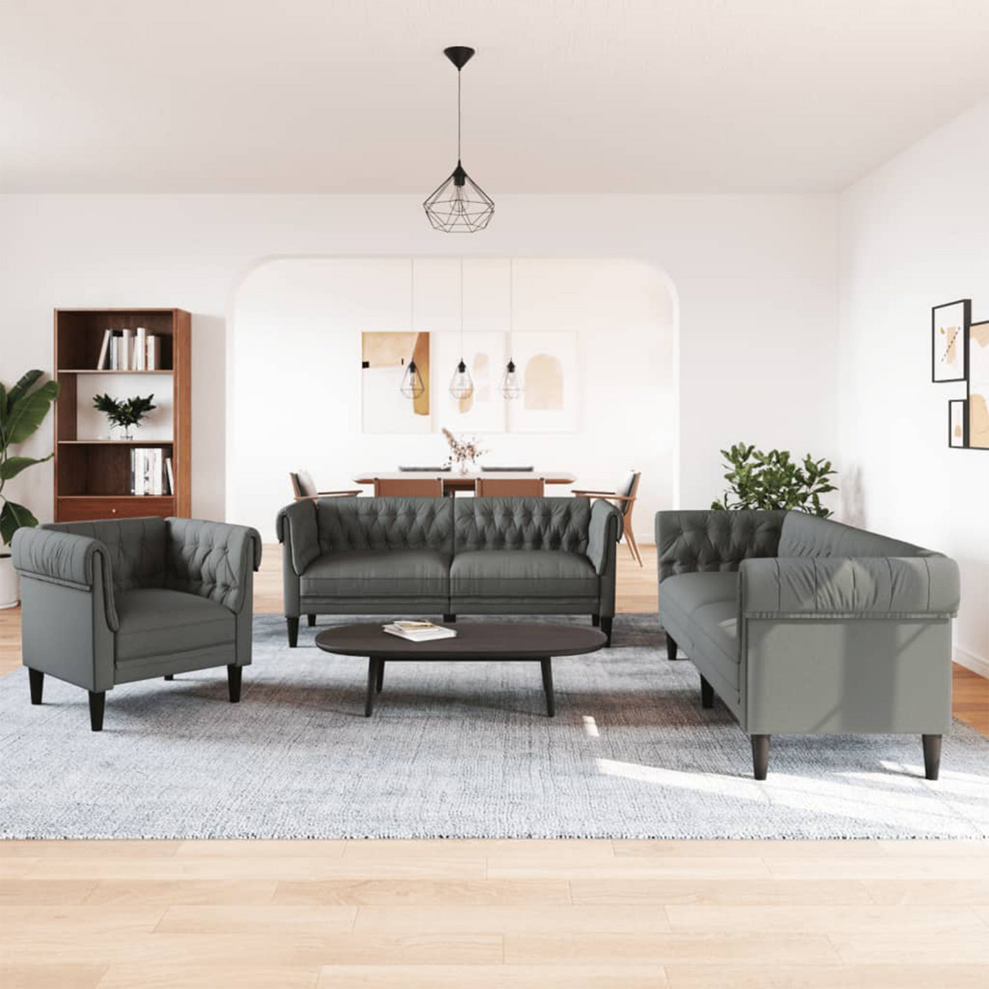 Living Room Couch 3 pcs Dark Grey 201.5 x 74.5 x 74.5 cm Fabric