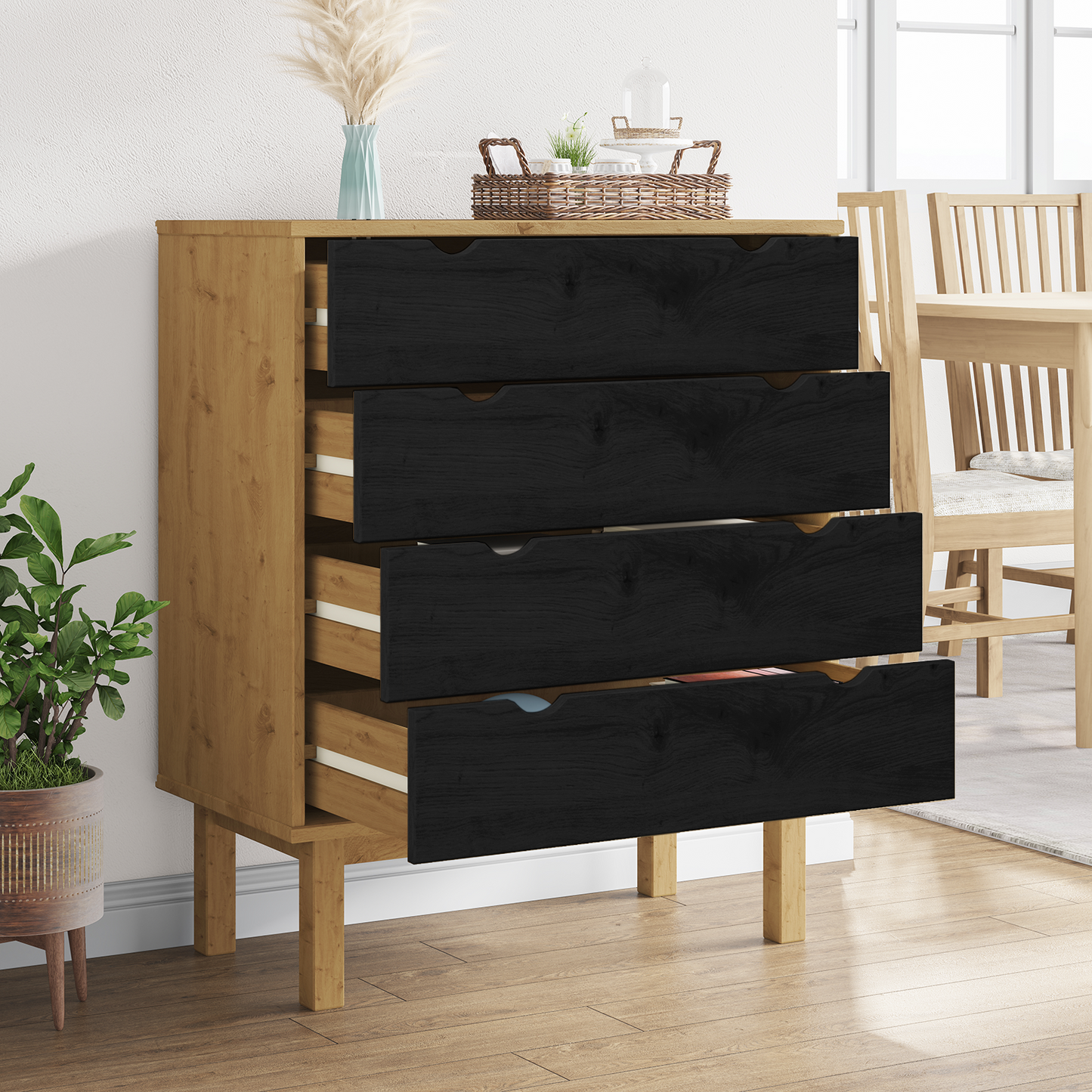 Chest of Drawers OTTA Black 76.5 x 39.5 x 90 cm Solid Pine Wood