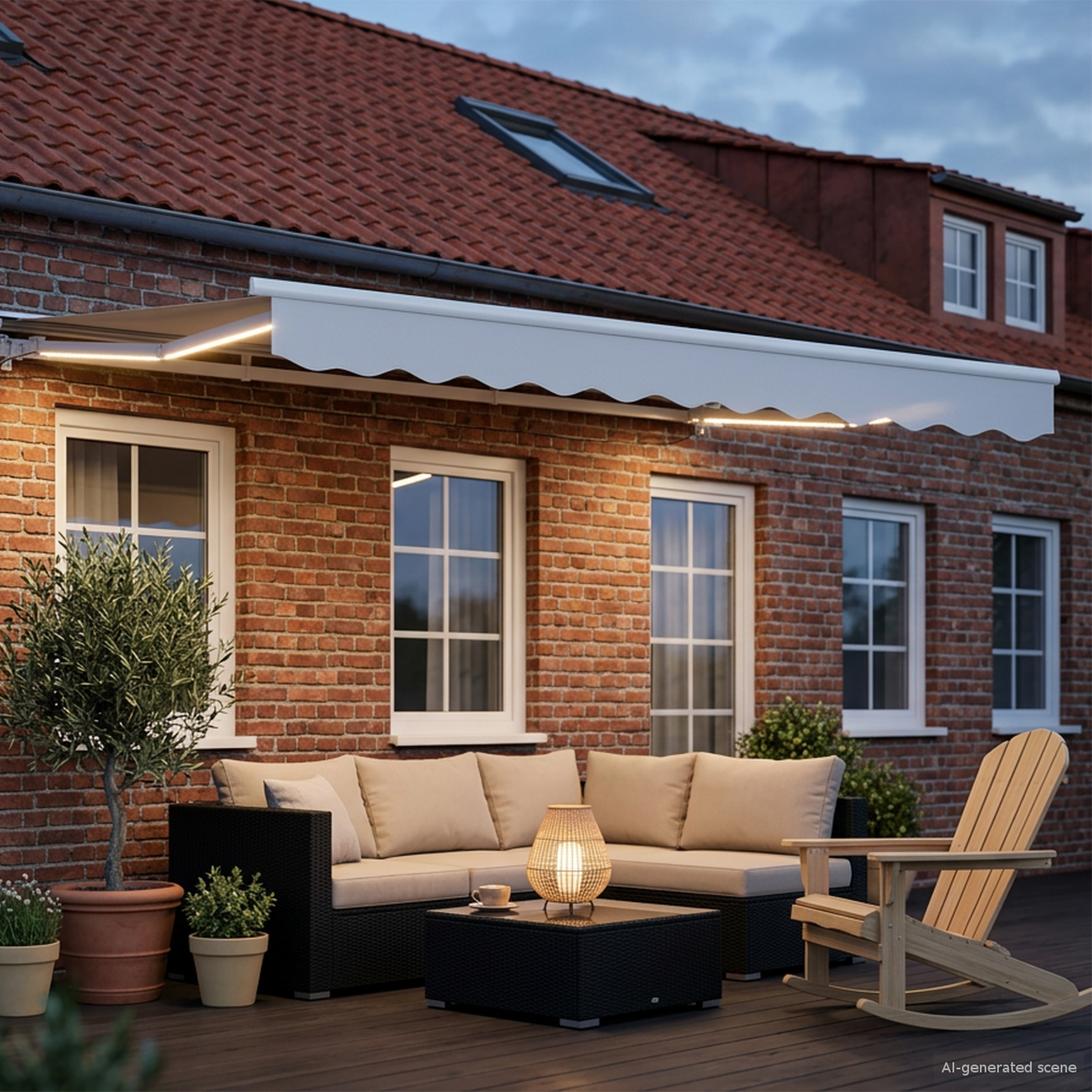 Manual Awning Frame with LEDs White 3 x 2.5 m