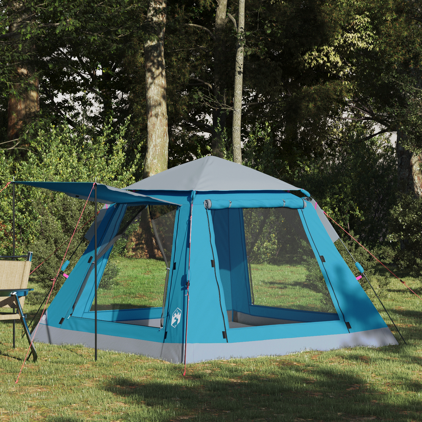 Instant Tent with Rainfly 3-Person Quick-Release with Roof Blue
