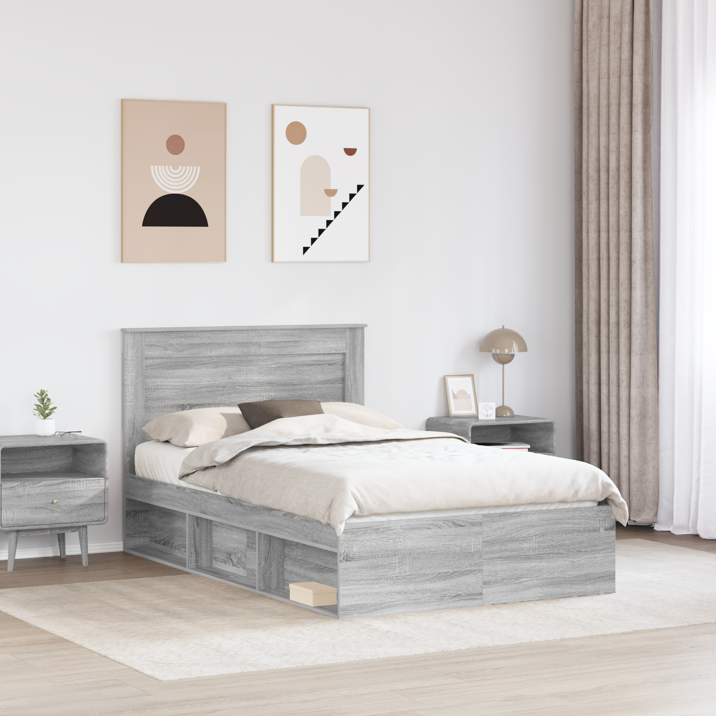 Bed Frame with Drawer Grey Sonoma 120 x 190 cm Solid Pine Wood
